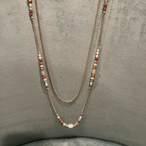 Low Hanging Gold Coated Two Layer Necklace - Picture 3 of 7